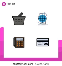 Stock Vector Icon Pack of 4 Line Signs and Symbols for basket; account; connectivity; network; calculation Editable Vector Design Elements