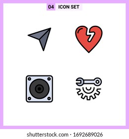 Stock Vector Icon Pack of 4 Line Signs and Symbols for map; mechanic; mail; love; garage tools Editable Vector Design Elements