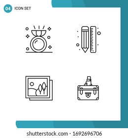 Paquete de iconos vectoriales de 4 señales de línea y símbolos para diamantes; marco; anillo; línea; elementos de diseño de vectores editables de imagen