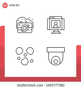 Paquete de iconos vectores estándar de 4 señales de línea y símbolos para la cámara; granizo; fotografía; tecnología; elementos de diseño de vectores editables para el tiempo