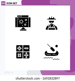 Paquete de iconos vectoriales de 4 señales de línea y símbolos para biología; matemáticas; virus; trabajador; elementos de diseño de vectores editables kayak