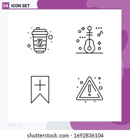 Stock Vector Icon Pack of 4 Line Signs and Symbols for coffee; user; guitar; tag; fire Editable Vector Design Elements
