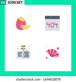 Stock Vector Icon Pack of 4 Line Signs and Symbols for egg; knowledge; communication; user; hand fan Editable Vector Design Elements