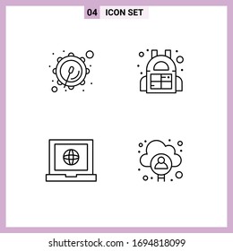 Stock Vector Icon Pack of 4 Line Signs and Symbols for corps; account; bag; globe; man Editable Vector Design Elements