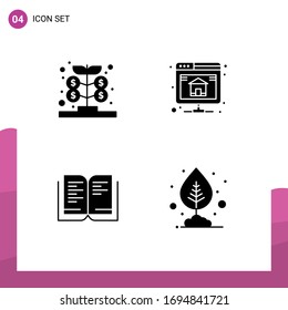 Stock-Vektorillustration-Icon-Paket mit 4 Zeichen und Symbolen für Fonds; Bildung; Geld; Hosting; Design-Elemente für bearbeitbare Vektorillustrationen