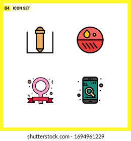 Stock Vector Icon Pack of 4 Line Signs and Symbols for pencil; feminist; dermatology; banner; mobile Editable Vector Design Elements