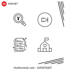 Stock Vector Icon Pack of 4 Line Signs and Symbols for yen; delivery; search; fast; file Editable Vector Design Elements