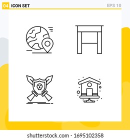 Paquete de iconos vectores estándar de 4 señales de línea y símbolos para el mundo; emblema; mundo; mobiliario; elementos de diseño de vectores editables de escudo