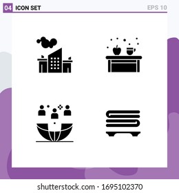 Stock Vector Icon Pack of 4 Line Signs and Symbols for factory; freelance; pollution; drink; international Editable Vector Design Elements