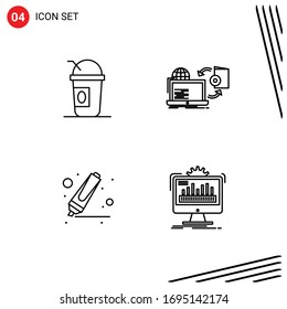 Stock Vector Icon Pack of 4 Line Signs and Symbols for america; drawing; states; game; marker Editable Vector Design Elements