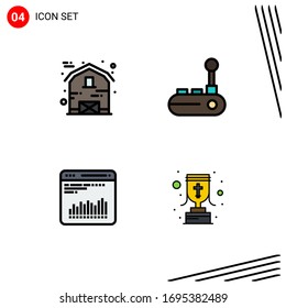 Stock Vector Icon Pack of 4 Line Signs and Symbols for barn; analytics; thanksgiving; joy stick; diagnostic Editable Vector Design Elements