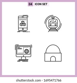 Stock Vector Icon Pack of 4 Line Signs and Symbols for box; command; product; smart; function Editable Vector Design Elements