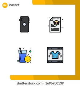 Paquete de iconos vectores estándar de 4 señales de línea y símbolos para teléfono; frutas; parte posterior; proceso; elementos de diseño de vectores editables de color naranja