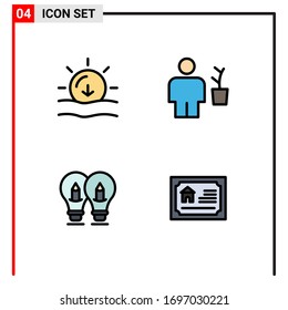 Stock Vector Icon Pack of 4 Line Signs and Symbols for nature; bulb; weather; human; solution Editable Vector Design Elements