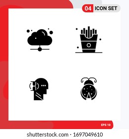 Stock Vector Icon Pack of 4 Line Signs and Symbols for cloud; glass; online; food; male Editable Vector Design Elements