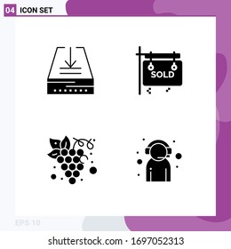 Paquete de iconos vectoriales de 4 señales de línea y símbolos para descarga; frutas; bandeja; vendidos; elementos de diseño de vectores editables orgánicos
