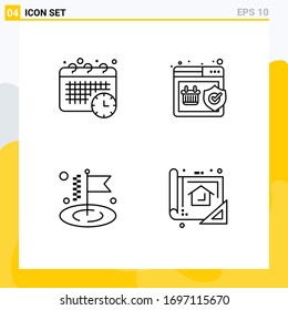 Stock Vector Icon Pack of 4 Line Signs and Symbols for calendar; flag; appointment; warranty; plan Editable Vector Design Elements