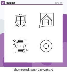 Stock-Vektorillustration-Icon-Paket mit 4 Zeichen und Symbolen für das Internet; Wohnsitz; Sicherheit; kontaktieren Sie uns; Gesten Bearbeitbare Vektorillustration-Design-Elemente
