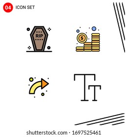 Stock Vector Icon Pack of 4 Line Signs and Symbols for casket; arrow; funeral; investment; curved Editable Vector Design Elements