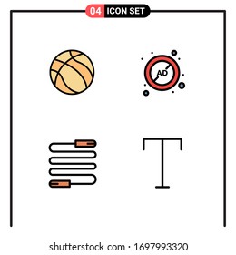 Stock Vector Icon Pack of 4 Line Signs and Symbols for ball; fitness; sport; advertising; rope Editable Vector Design Elements