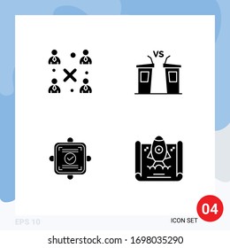 Stock-Vektorillustration-Icon-Paket mit 4 Zeichen und Symbolen für geschäftliche Nutzung; ok; Arbeitsgruppe; Wahl; Design-Elemente für Vektorillustrationen mit Kartenbearbeitung
