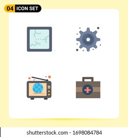 Stock Vector Icon Pack of 4 Line Signs and Symbols for broken; news; cogwheel; web; kit Editable Vector Design Elements