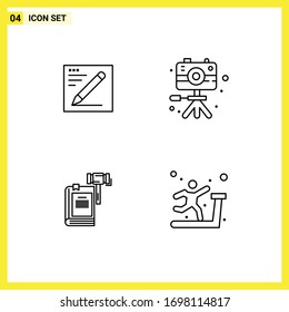 Stock Vector Icon Pack of 4 Line Signs and Symbols for browser; action; education; hobbies; court Editable Vector Design Elements