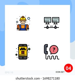 Stock Vector Icon Pack of 4 Line Signs and Symbols for builder; taxi; labour; server; customer Editable Vector Design Elements