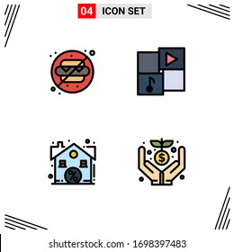 Stock Vector Icon Pack of 4 Line Signs and Symbols for no food; estate; park; player; sale Editable Vector Design Elements