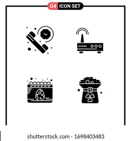 Stock Vector Icon Pack of 4 Line Signs and Symbols for call; calendar; summary; wifi; festival Editable Vector Design Elements