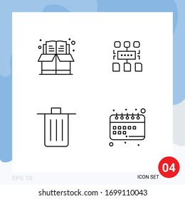 Paquete de iconos vectoriales de 4 señales de línea y símbolos para libro; ; casilla; usuario; elementos de diseño de vectores editables de basura