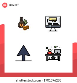 Paquete de iconos vectoriales de 4 líneas y símbolos por dinero; herramienta; monedas; diseño; materiales de diseño de vectores editables de empleado