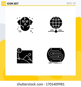 Stock Vector Icon Pack of 4 Line Signs and Symbols for evil; network; ware wolf; globe; business Editable Vector Design Elements