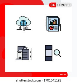 Stock Vector Icon Pack of 4 Line Signs and Symbols for internet; construction; technology; pie; industry Editable Vector Design Elements