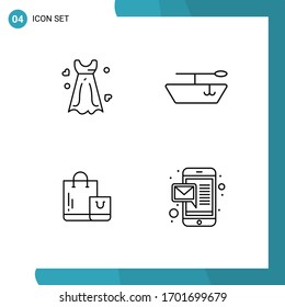 Stock Vector Icon Pack of 4 Line Signs and Symbols for dress; email; wedding; ecommerce; mobile Editable Vector Design Elements
