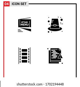 Stock Vector Icon Pack of 4 Line Signs and Symbols for iftar; animation; roza; hat; film reel Editable Vector Design Elements