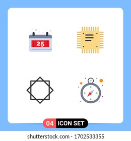 Stock Vector Icon Pack of 4 Line Signs and Symbols for calendar; security; chip; motherboard; warning Editable Vector Design Elements