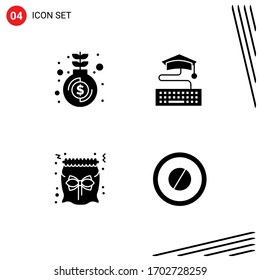 Stock Vector Icon Pack of 4 Line Signs and Symbols for fund; candy; growth; education; gift Editable Vector Design Elements