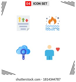 Stock Vector Icon Pack of 4 Line Signs and Symbols for data; smoke; paper; fire; computing Editable Vector Design Elements