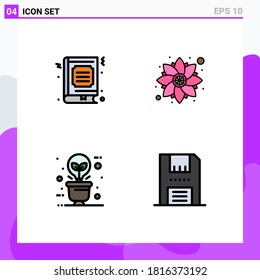 Stock Vector Icon Pack of 4 Line Signs and Symbols for book; green; favorite; pattern; eco bulb Editable Vector Design Elements