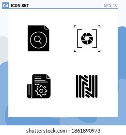 Paquete de iconos vectoriales de 4 señales de línea y símbolos para el documento; configuración; cámara; fotografía; elementos de diseño de vectores editables de neoscoina