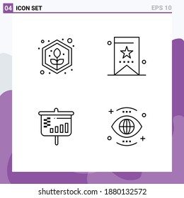 Paquete de iconos de vectores de material de 4 señales y símbolos de línea para agricultura; barra de herramientas semilla; educación; elementos de diseño de vectores editables de pantalla