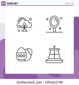 Paquete de iconos vectores de material de 4 señales y símbolos de línea para emisión; huevo; nube; espejo; Elementos de diseño de vectores editables de vacaciones