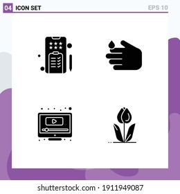 Stock Vector Icon Pack of 4 Line Signs and Symbols for mobile; play; phone; soap; youtube Editable Vector Design Elements