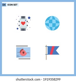 Stock Vector Icon Pack of 4 Line Signs and Symbols for heart; movie; smart watch; geography; opening Editable Vector Design Elements