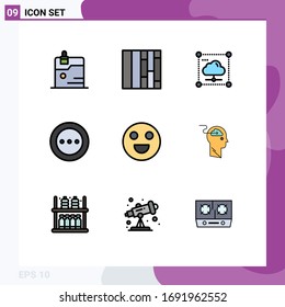 Stock-Vektorillustration-Icon-Paket mit 9 Zeichen und Symbolen für das Gesicht; Funk; Daten; Ordnung; Layoutbearbeitete Vektorillustration-Design-Elemente