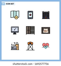 Stock Vector Icon Pack of 9 Line Signs and Symbols for interior; pc; construction; imac; monitor Editable Vector Design Elements