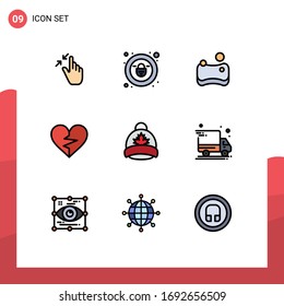 Stock Vector Icon Pack of 9 Line Signs and Symbols for cap; broken; cleaning; favorite; love Editable Vector Design Elements