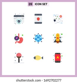 Stock Vector Icon Pack of 9 Line Signs and Symbols for global; stomach; eco; health; cancer Editable Vector Design Elements