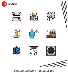 Paquete de 9 carteles y símbolos de línea para tierra; colinas; globo; cuerpo; elementos de diseño de vectores editables para el corazón